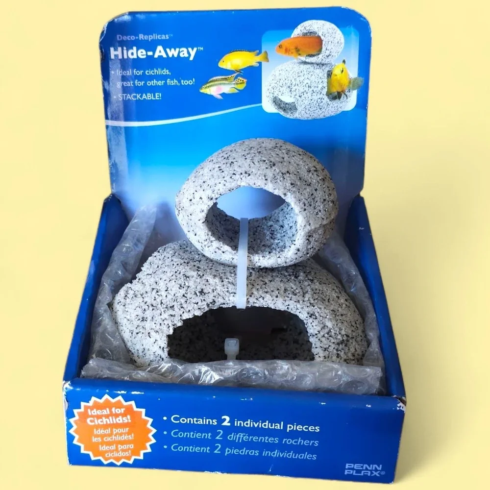 Penn-Plax Granite Stone Hide-Away Aquarium Decor 2pc Cichlid Fish Tank Rock Cave
